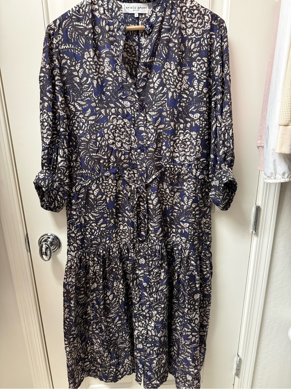 Apiece Apart Navy and White Floral Tiered Long-Sleeve Dress